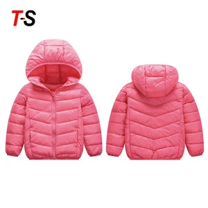 Solid color Round neck Leisure Thin and light Cotton clothing kids down padding jacket