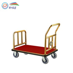 Stainless Steel Airport Golden Four Wheels Lobby Hotel Hand Truck Luggage Trolley Cart
