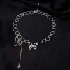 Stainless steel hollow butterfly short necklace with cross pendant necklace. Simple round chain necklace for women