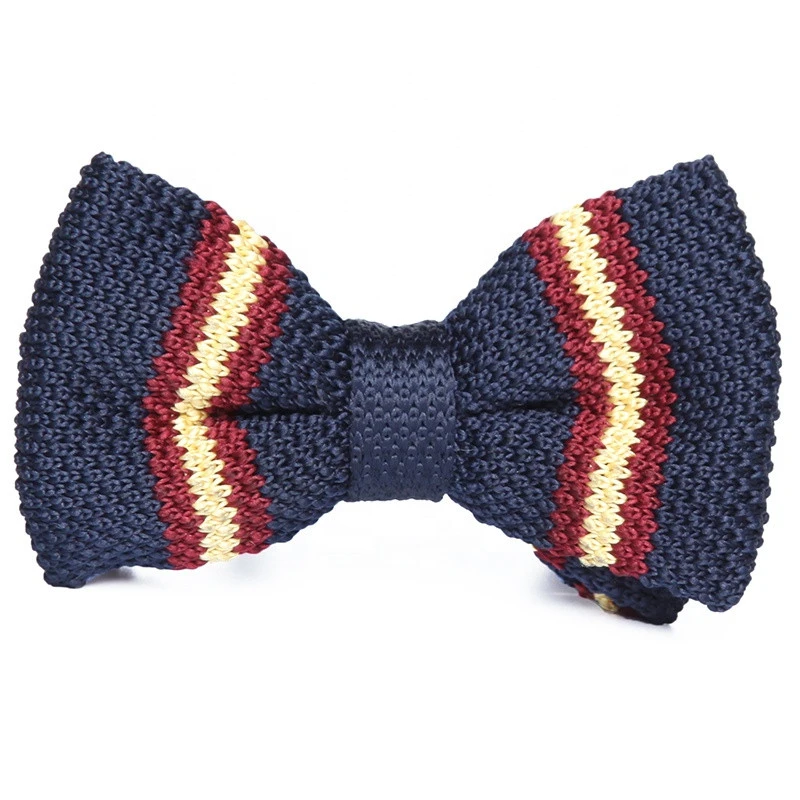 Stock fast delivery no MOQ high quality soft touch multi colors stripes polyester knitted bow ties for man