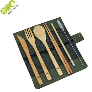 stocked personalize eco friendly nature  knife toothbrush straw cleaner fork chopstick spoon dinner bamboo cutlery  set
