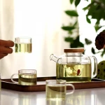 Stovetop Safe Glass Teapot High Borosilicate Glass Loose Leaf Flower Tea Kettle with Bamboo Lid