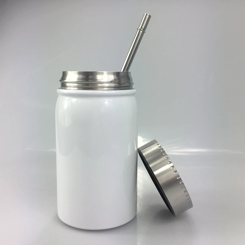sublimation blanks 500ml double wall stainless steel mason jar with lid and straw
