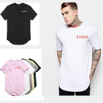 Summer high quality custom white blank plain round bottom printing 100% cotton mens longline t shirt with your logo