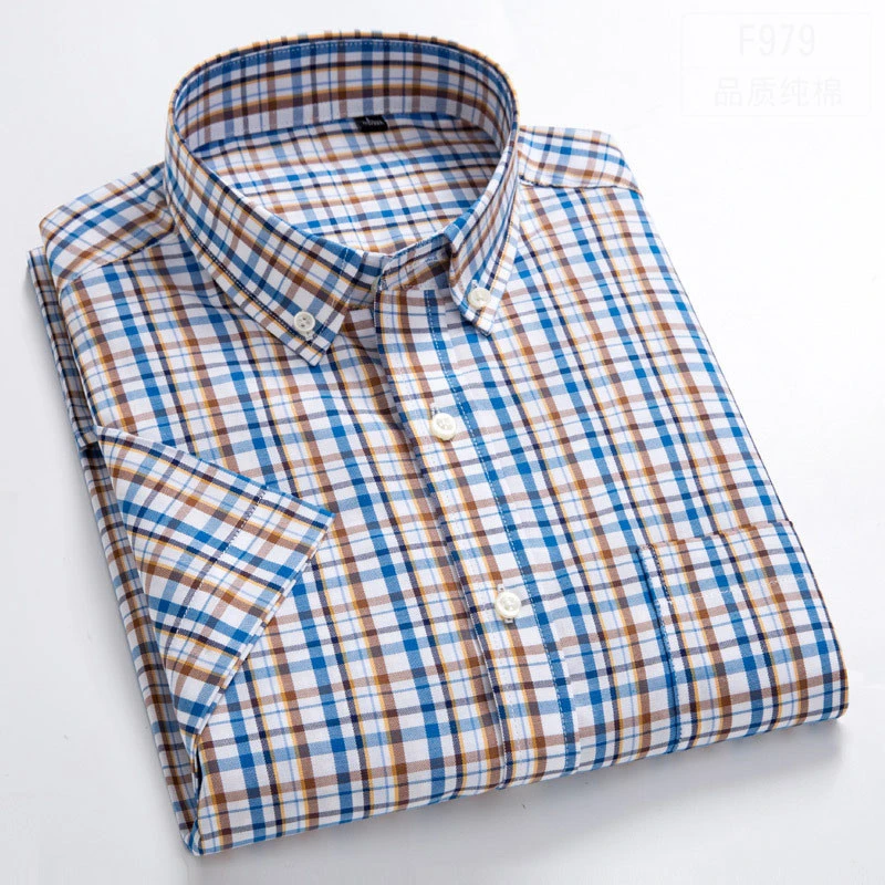 Summer mens cotton half sleeve shirt Hot-selling cotton casual mens summer clothes Korean plaid short-sleeved shirts