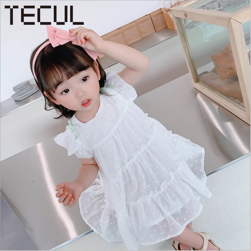 TECUL girls baby clothing summer 2020 baby dress with ruffled sleeves for middle and small children is a fresh Korean version