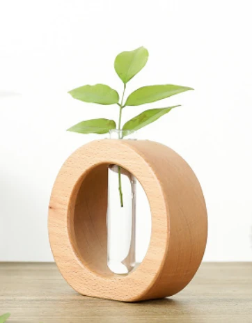 test tube vase with tree hole wood stand