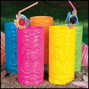 Tiki Cups Plastic Glasses Luau Beach cup Tropical Party Decor Favor,custom plastic beach cup manufacturer