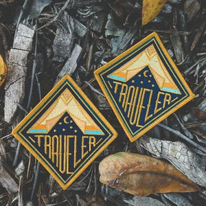 Traveler Embroidered Patch Badge Explore Outdoors Scout Hike Stars Moon Mountain Camping Adventure Nature Iron Sew On Craft