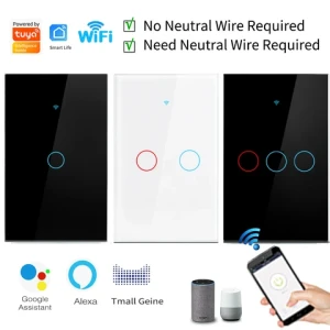 Tuya Wifi Smart wireless Touch US 1/2/3 Wall Light Switch google Alexa Control APP Control Light Switch Single Live Wire