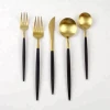 Two Tone Black and Matte Gold Cutlery Set Metal Knife Fork Spoon Luxury Golden Dinnerware Wedding Flatware for Restaurant Hotel