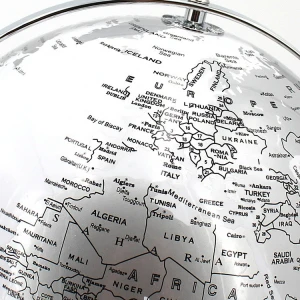 Unique white background sliver pattern   metal base universal world globe