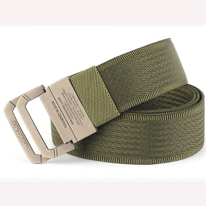 Unisex Double D Ring Nylon Web Belt Adjustable Solid Canvas Belt