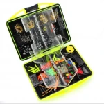 WeiHe 184 pcs Rock Fishing Accessories Kit Metal Plastic Barbed Fishhook Swivel Space Bean Set Box