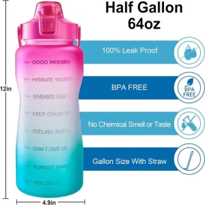wholesale 2000ML  2 L plastic time maker big water bottle custom logo with straw
