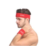Wholesale High Quality Custom Logo polyester Fabric Plain Elastic yoga Black Sport Towel Headband Sweatband