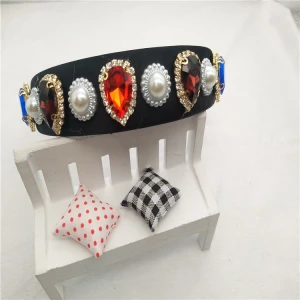 Wholesale mewest women spring hair accessories fashion colorful crystal rhinestone flower headband baroque pearl headband