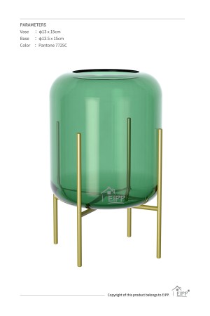 Wholesale Modern Design Color Smoked Decorative Recycled  Glass Vase With Metal Stand