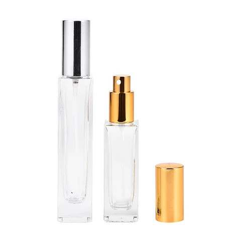 Wholesale Refillable 5ml 10ml15ml30ml50ml Spiral Sprayer Mini Square Luxury Glass Perfume Spray Bottle With Aluminum Cap