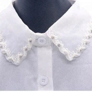 Wholesale simple design chiffon material pearl accessories detachable fake shirt collar for women Garment decoration