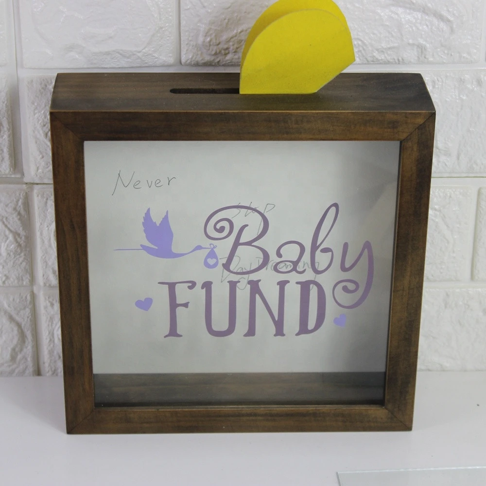 Wholesale Square Cube wood shadow box Coin Shadow Box Money Bank storage Box picture photo Frame