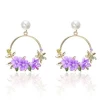 Wholesale Women Korea Gold Plated Metal Floral Soft Clay Pearl Flower Dangle Earrings For Girls