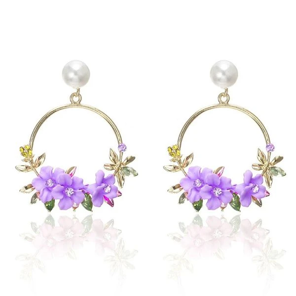 Wholesale Women Korea Gold Plated Metal Floral Soft Clay Pearl Flower Dangle Earrings For Girls