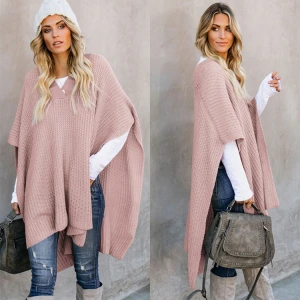 Winter Crochet Tricot Knitted Designer Sweaters Ladies Poncho For Women