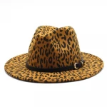 Winter Fashion Simplicity All-match Leopard Fedora Flat Wide Brim Hat With Black Hat Belts Women And Men Felt Hats Wholesale