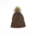 Import Winter new style caramel color rib knit women funny beanie knitted hat with fur pom pom from China