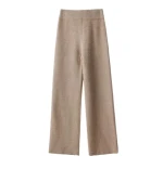 Winter Solid Elastic Ankle-length Cashmere Wide Leg Belted Pants for Women Ladies