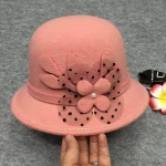 Winter Women Fashion Pearl British Retro Woolen Felt Hat Fedora Hat