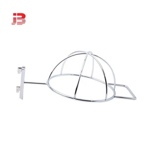 Wire Diameter 4mm 5mm 6mm Chrome Plated Gridwall Single Cap Holder slotted channel Hat Display Rack for Retail Store