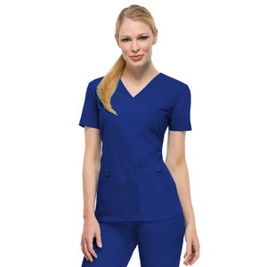Women&#39;s V-Neck Knit Panel Top hospital scrub uniform