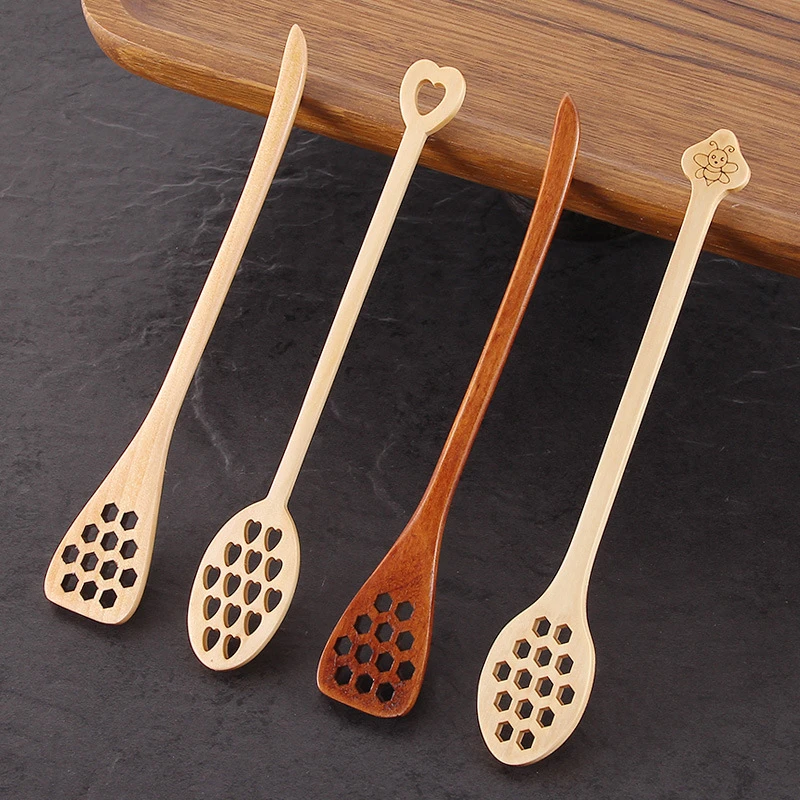 Wood Honey Dipper Wooden Stick Spoon heart shaped wooden stirring spoon with small hole