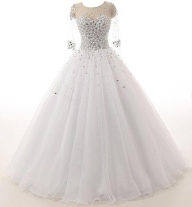 YH2016 Bling Beading Pearls White Wedding Dress Luxury Crystal Plus Size Wedding Dress Ball Gown