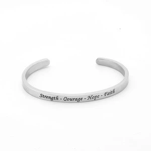 Yiwu Meise Stainless Steel Cuff Bangle,Personalised Jewelry,Inspirational Bangle"Strength-Courage-Hope-Faith"