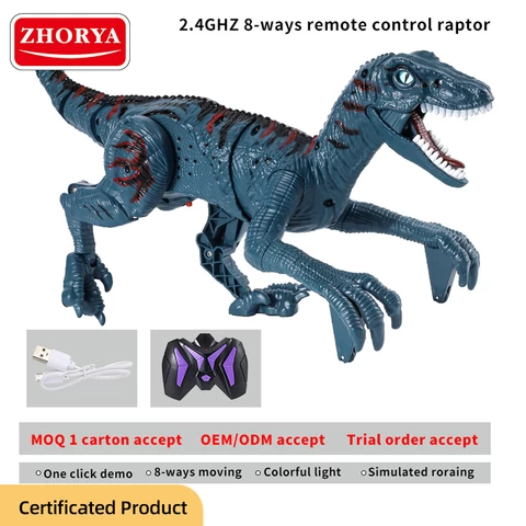 Zhorya new 8wd 2.4G light sound rc toy animal walking dinosaur plastic remote control dinosaur toy
