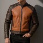 Men's Handmade Two-Tone Real Leather Motorcycle Jacket - Biker Style Outerwear Coat