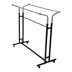 Heavy Duty Double Rail Garment Rack with Wheels – Commercial Clothing Display Stand for Retail Stores