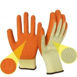Anti Slip 10Gauge 5Yarn Cotton Liner Crinkle Latex Dipped Gloves