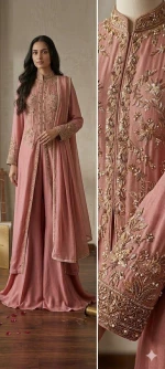 custom luxury hand-embroiderred cape style long shirt with palazzo
