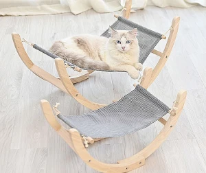 Wood Comfortable Rolling And Shake Hanging Pet Rocking Chair Cat Bed