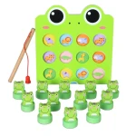 Montessori Early Education Cartoon Animal Learning Wooden Frog Memory Chess Game Children Magnetic Fishing Toys
