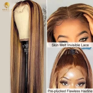4-27 Color Straight frontal lace Wig Skin Melt Invisible