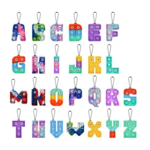Cartoons Rainbow Push Bubble Key Chain Hand 26 Letters Simple Keyring Pendant Mini Alphabet Fidget Keychain
