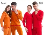 100% polyester fiber lined velvet winter long johns underwear thermal plain couple match top and bottom