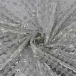100% Polyester Sliver Rhombus Embroidery Sequin Voile Fabric