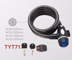 1000mm long Key Locking Spiral Cable Lock for Bicycle