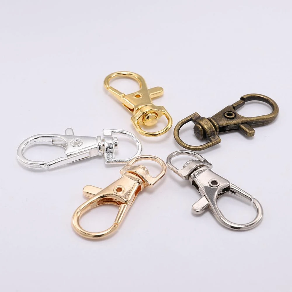 10pcs/lot Gold Silver Split Key Ring Swivel Lobster Clasp Connector For Bag Belt Dog Chains DIY Jewelry Making Findings